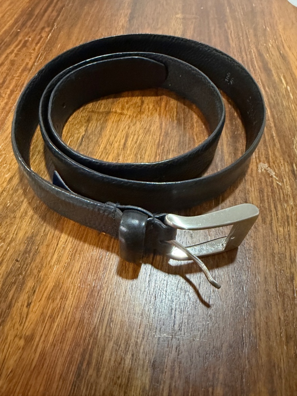Daniel Cremieux Italian Black Leather Belt with Silver Buckle 40